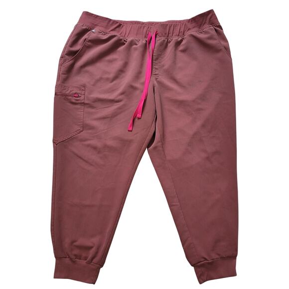 Figs Pants - Figs Women's Joggers in Burgundy with Pink Drawstring